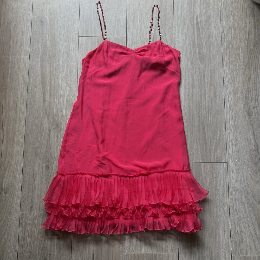 Rebecca Taylor Hot Pink Cocktail Silk Dress Ruffles Sz6